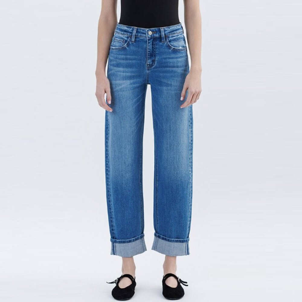 VERVET High Rise Cuff Barrel Leg Jeans